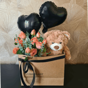 Kraamkado hartjes rozen en knuffelbeer