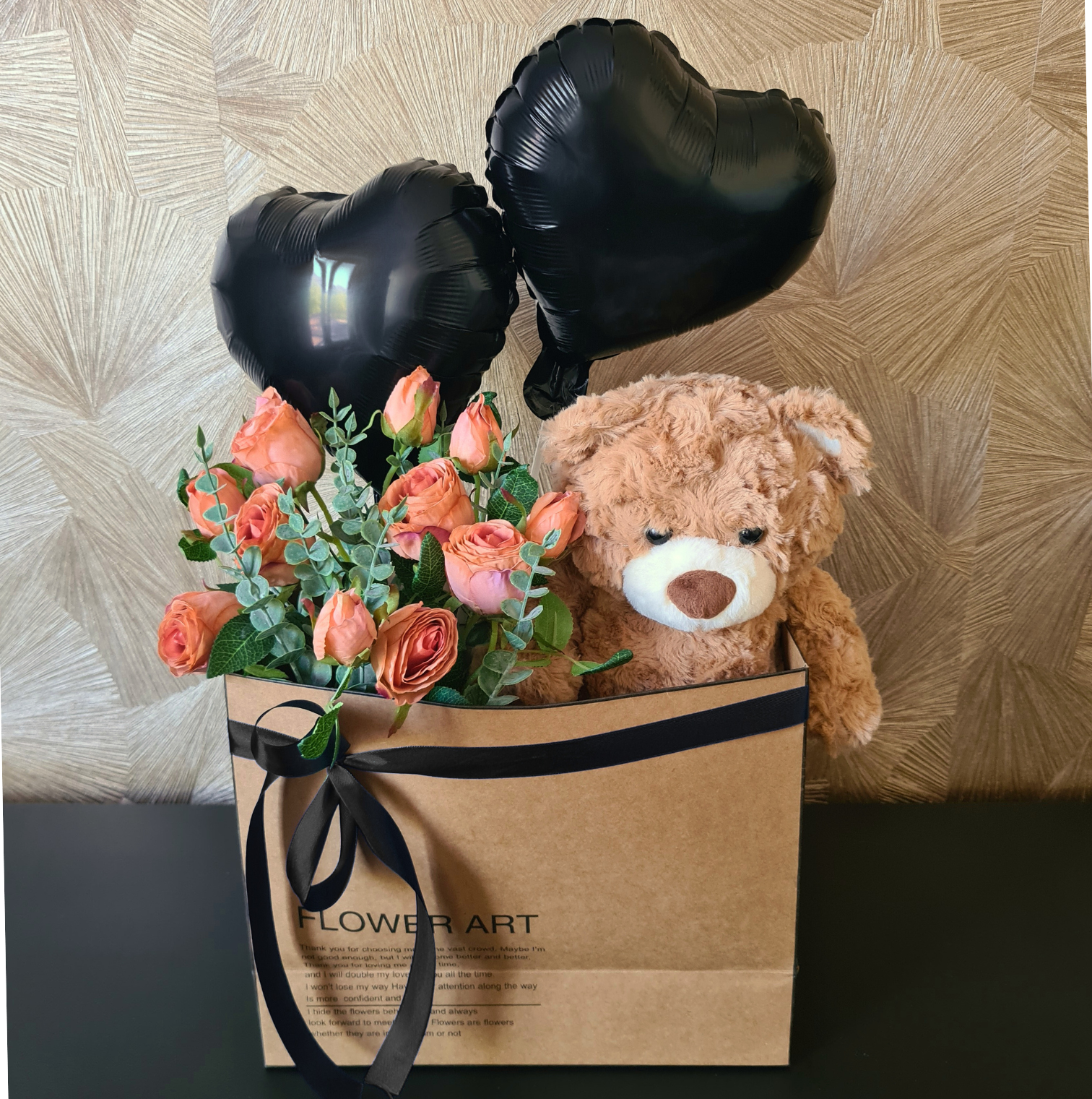 Kraamkado hartjes rozen en knuffelbeer